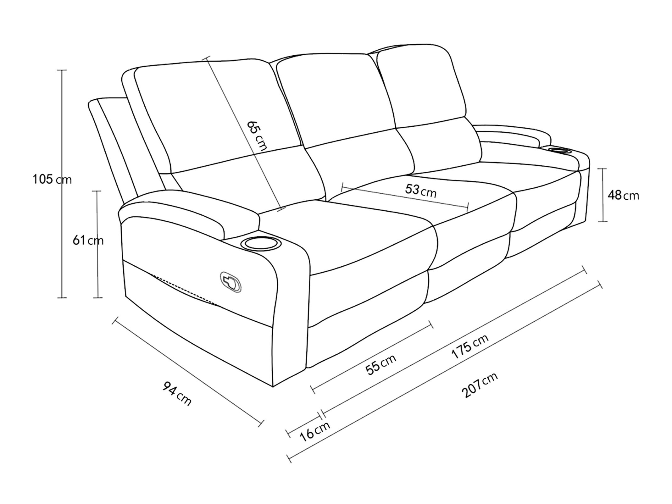 Diivan recliner Denton 1566 (Taupe)