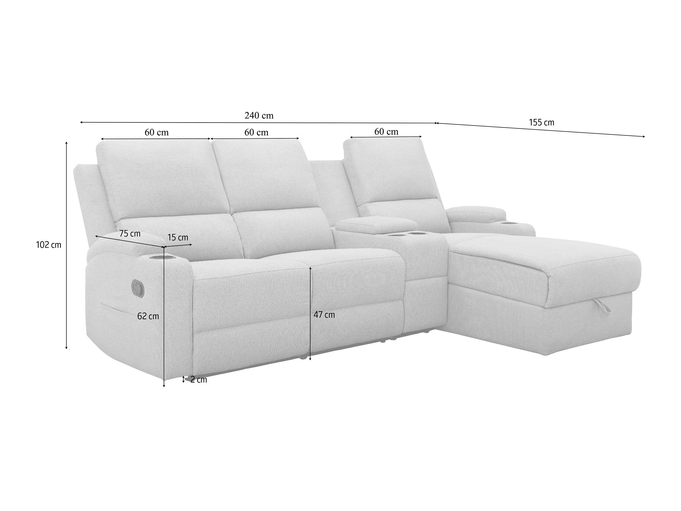 Pehme nurga recliner Denton 1568 (Antratsiit)