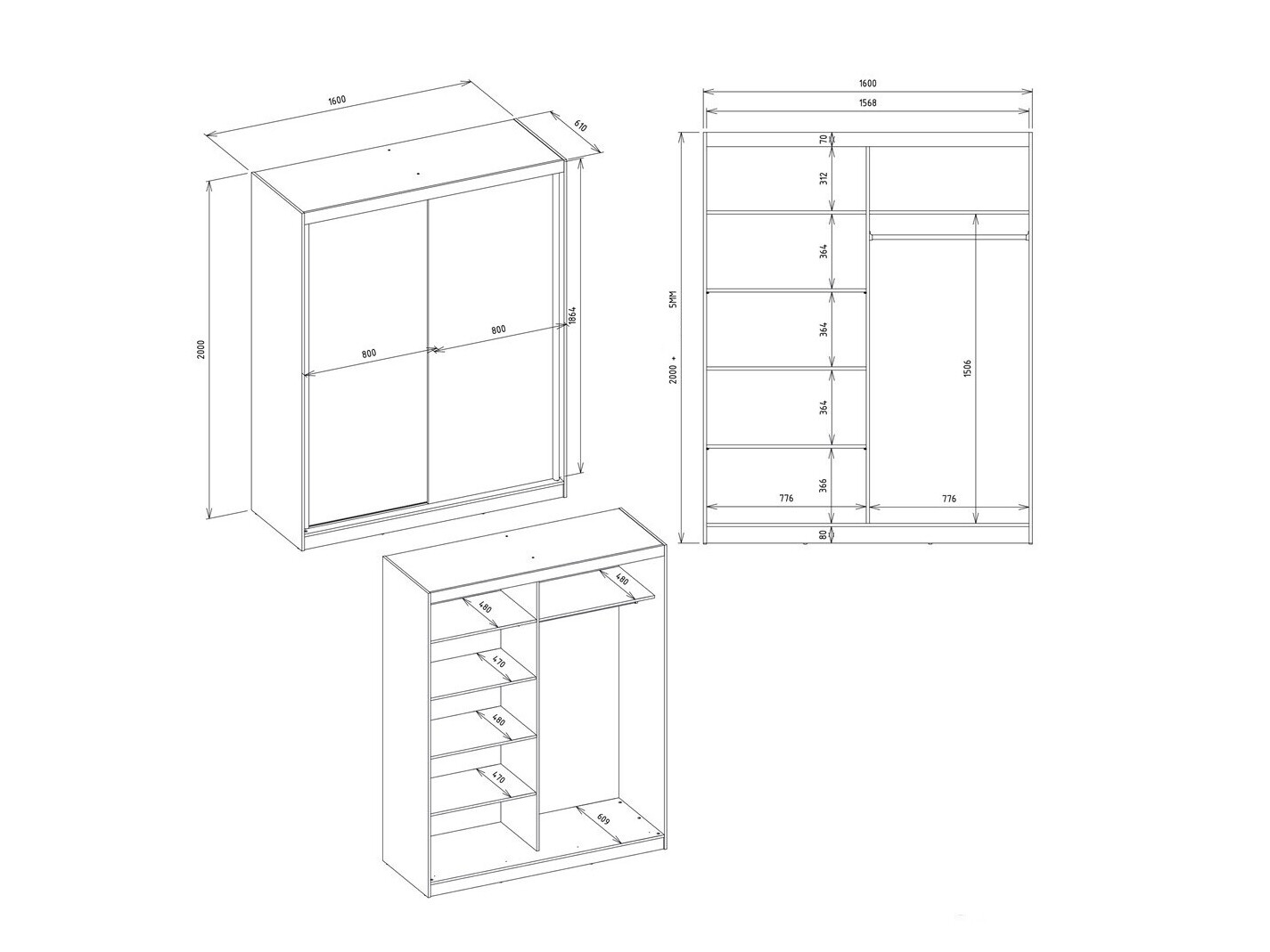 Riidekapp Mandeville 167 (Valge)