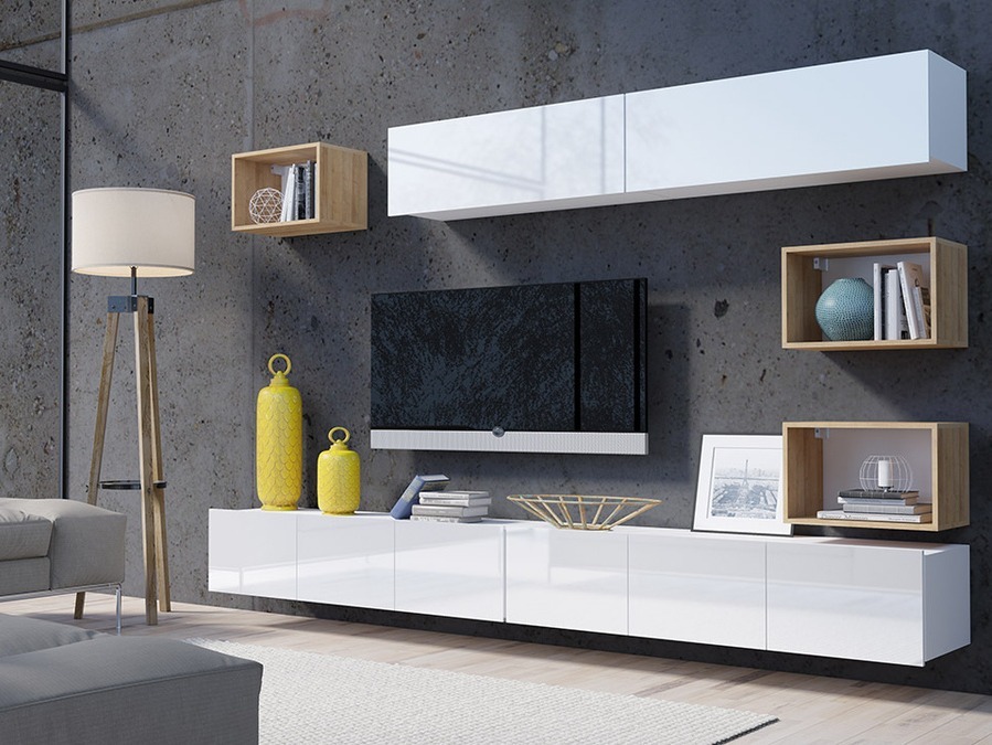 Elutoa komplekt Tivdalu 151 (Valge + Läikiv valge + Golden Oak)